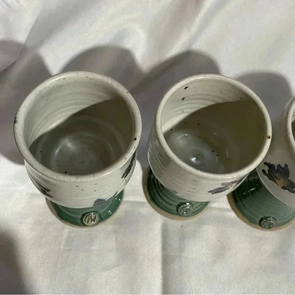 Vintage Handmade Orchid Stoneware Wine Goblet Set of 4 - Picture 6 of 7